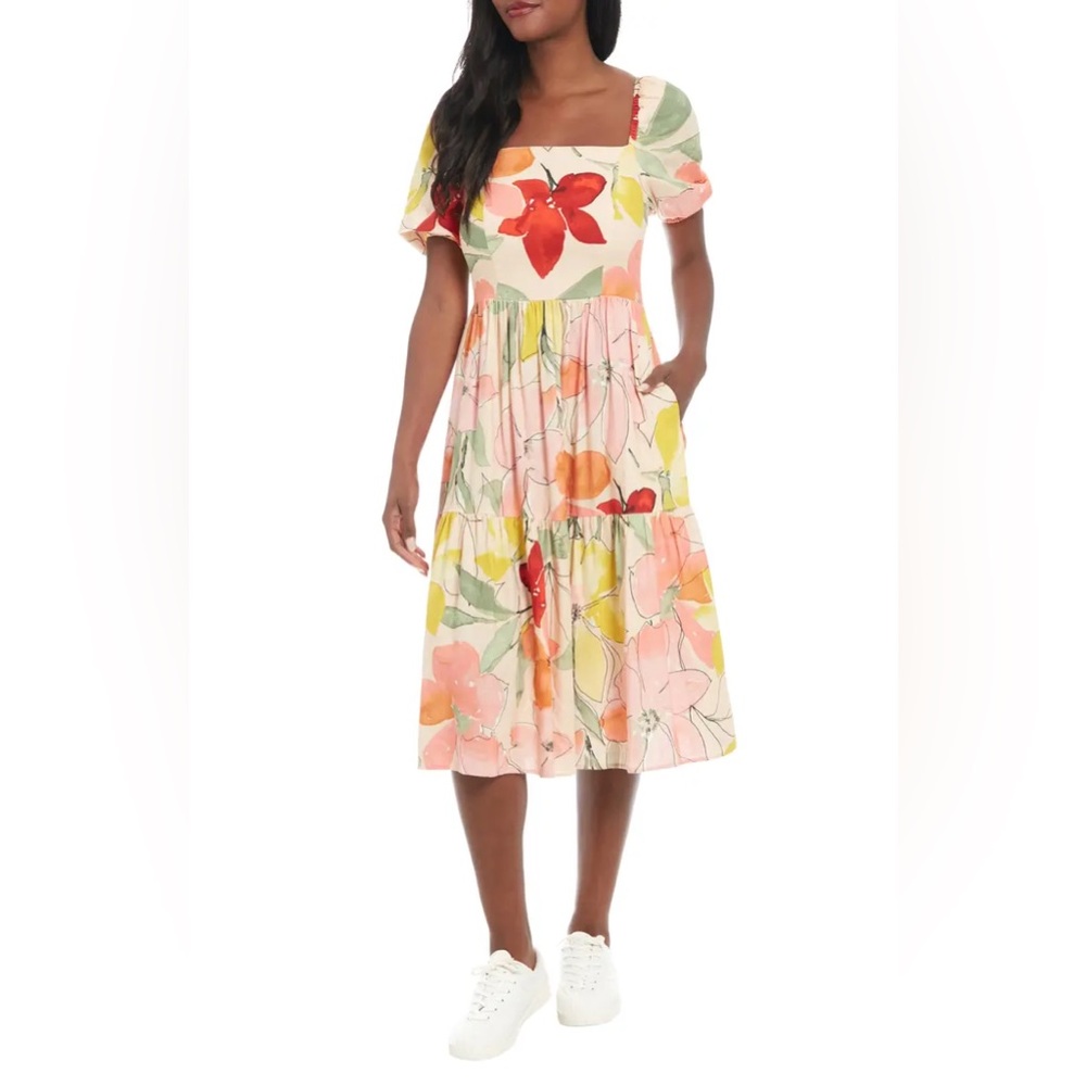 London Times Floral Casual Dress - Red, Yellow, and Pink new